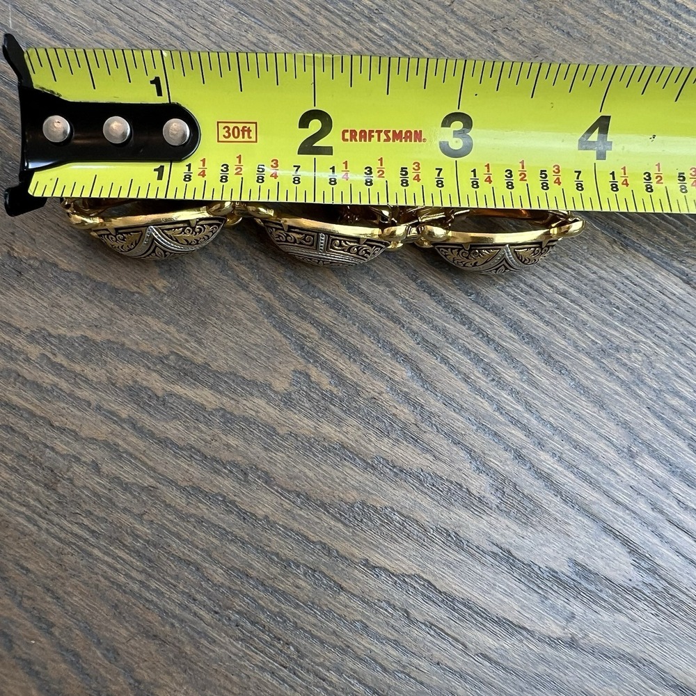 Vintage Spanish Damascene Bracelet w/ Gold Tone Inlay On Black Enamel MCM - Picture 7 of 8